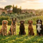 Varios perros y sus guías entrenando en las mejores clases de obediencia canina en grupo en Jerez